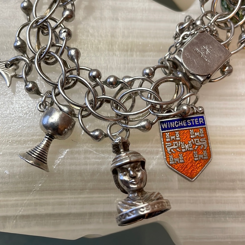 Vintage JB Sterling Silver Interwoven Link Bracelet with 14 European Charms 54g - Picture 6 of 17